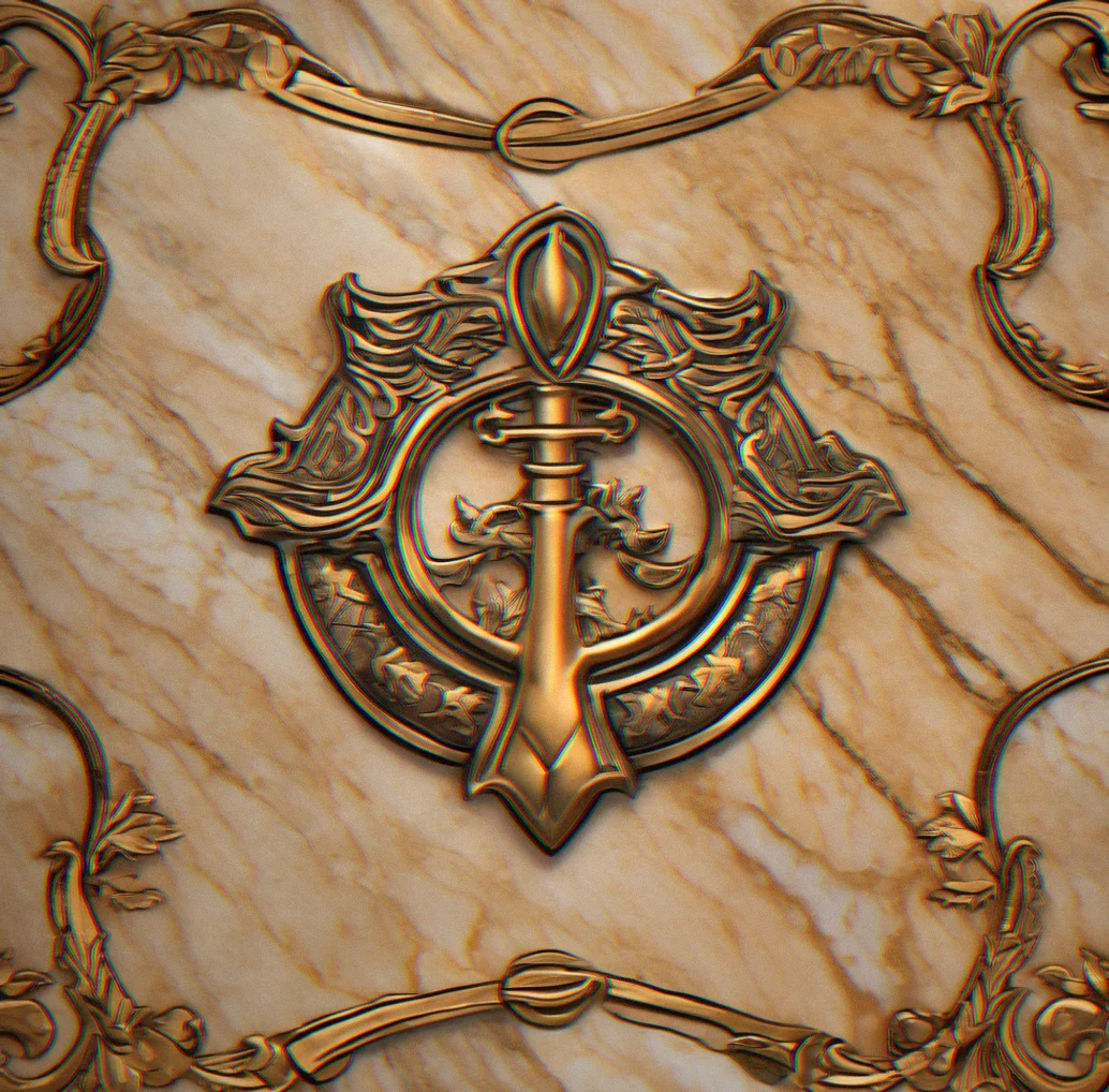Leather journal with a Poseidon trident embossed on the sipne and marbled endpapers